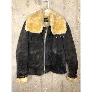 IBEX of ENGLAND Suede Men's Bomber Sherpa Jacket Sz 42 Queens Award 1972